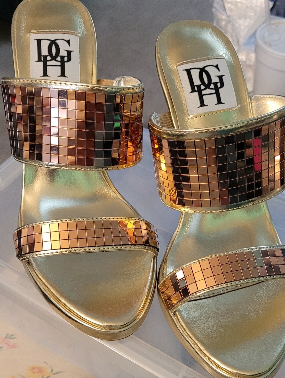 Bronze Or Copper Colored Mirror Metallic Heeled Sandals By Diane Gilman, Size 7M